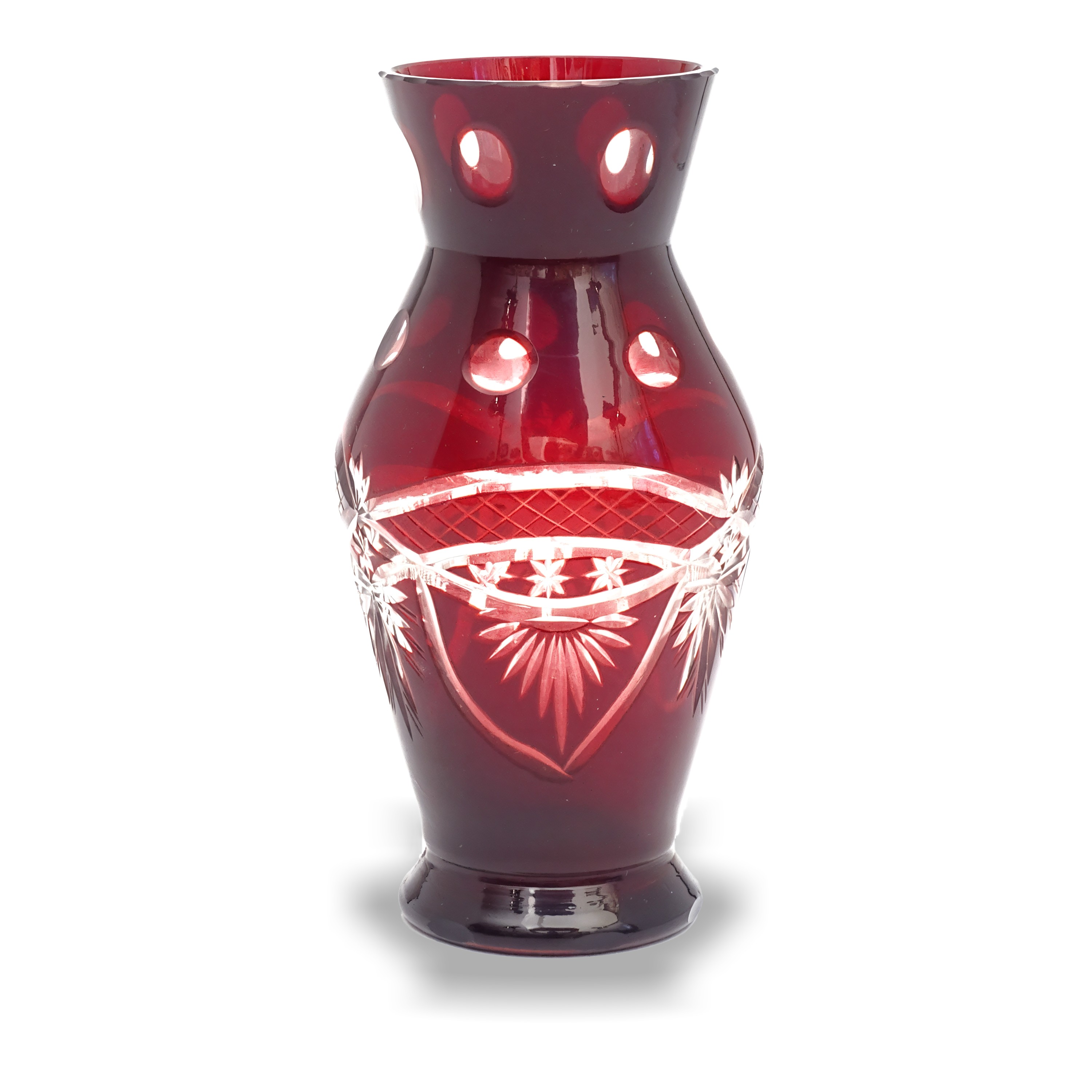 Bohemia 18 Cm Kleine Rote Kristallvase, Handgeschliffenes Vintage-Glas-Akzentstück, Elegantes Sammlerstück Als Tischdekoration Oder Geschenkidee